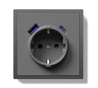 BSEEDLIFE Enchufe Pared,Enchufe Pared Schuko con Carga Rápida USB A/Tipo C de 20 W de Empotrar 1 Gang,16A,Marco Para PC,Fácil Instalación,Garras Plegables,80 * 80mm Gris