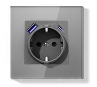 BSEEDLIFE Enchufe Pared,Enchufe Schuko de Empotrar 1 Gang 16A con USB-C 20W Carga Rápida USB-A, Marco de Cristal,Fácil Instalación,Garras Plegables,Base Tipo F con Toma de Tierra,86 * 86mm Gris