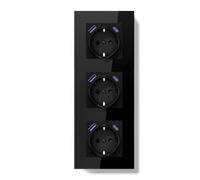 BSEEDLIFE Enchufe Pared,Triple Enchufe Schuko de Empotrar 3 Gang 16A con USB-C 20W Carga Rápida USB-A,Marco de Cristal,Fácil Instalación,Garras Plegables con Toma de Tierra,228 * 86mm Negro