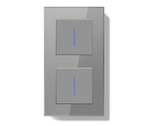 BSEEDLIFE Interruptor Doble Pared,Interruptor Conmutador de Pared con Marco de Cristal con LED Indicador,1 Gang 1 Vía+1 Gang 2 Vías,Fácil Instalación Diseño de Gancho de Garra,157 * 86mm Gris