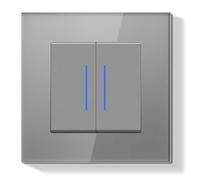 BSEEDLIFE Interruptor Pared Doble,Interruptor Conmutador de Pared con Marco de Cristal con LED Indicador,2 Gang 2 Vías,Fácil Instalación Diseño de Gancho de Garra,86 * 86mm Gris