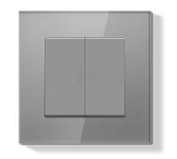 BSEEDLIFE Interruptor Pared Empotrable,Interruptor Conmutador de Pared con Marco de Cristal,2 Gang 1 Vía Fácil Instalación,Para Sala de Estar,Dormitorio y Pasillo,86 * 86mm Gris