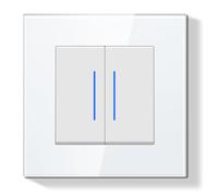 BSEEDLIFE Interruptor Pared,Interruptor de Pared con Marco de Cristal con LED Indicador,Reset 2 Gang 1 Vía,86 * 86mm Blanco