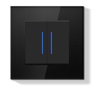 BSEEDLIFE Interruptor Pared,Interruptor de Pared con Marco de Cristal con LED Indicador,Reset 2 Gang 1 Vía,86 * 86mm Negro