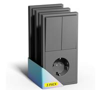 BSEEDLIFE Juego de 3 interruptores de luz de 2 vías con enchufe, 80 x 150 mm, doble interruptor de pared con marco de PC, enchufe empotrado con interruptor de luz, fácil montaje, gris