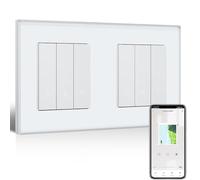 BSEEDLIFE Smart Doble Interruptor WiFi de Persiana Empotrado, Compatible con Alexa y Google Home, Control Porcentual, Panel de Cristal, Requiere Cable Neutro, Blanco