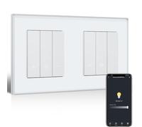 BSEEDLIFE Smart WiFi - Interruptor doble regulador de intensidad con WiFi, marco de cristal, compatible con Alexa y Google Home, interruptor de luz empotrado regulable para lámparas LED de 240 V