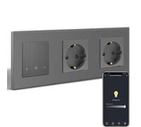 BSEEDLIFE Smart WIFI - Interruptor regulador de intensidad con enchufe normal, enchufe Schuko, 2 interruptores regulables, compatible con Alexa/Google Home, interruptor regulable empotrado, color gris