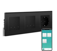 BSEEDLIFE Smart Zigbee - Interruptor de luz con enchufe normal, marco de cristal, interruptor inteligente, empotrable, compatible con Alexa y Google Home, 228 x 86 mm, interruptor de pared triple, 2