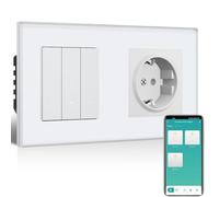 BSEEDLIFE Zigbee Interruptor Inteligente Pared con Enchufe,3 Gang 1 Vía 157*86mm,Enchufe con Interruptor Zigbee Commutador de luz Compatible con Alexa y Google Home(Aplicación Tuya/Smart Life),Blanco