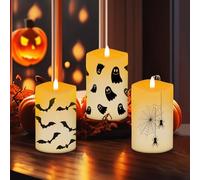 Bseical 3 Pcs Velas Led Halloween, Vela Led Efecto Llama Velas Decorativas, Con ArañAs, Fantasmas, MurciéLagos, Para DecoracióN De Halloween, Fiestas 7,5 X 15 cm