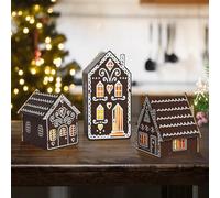 Bseical 3 Piezas Pueblo Navideño, Casas Navideñas, Casitas Led De Navidad Decoracion, Interior, Mini Ciudad De Navidad, Exterior, Jardín (Color Café)