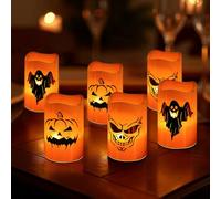 Bseical 6 Piezas Decoración de Halloween Velas, Sin Llama Led de Halloween Vela Decoración de Calabaza, Naranja Pilas Al Aire Libre Velas de Fiesta