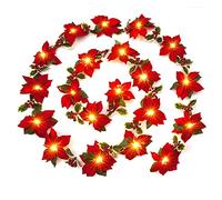 Bseical Guirnalda De Luces Led De Navidad De Poinsettia Guirnalda De Luz, Guirnalda De Poinsettia Artificial Iluminada con Bayas Rojas Y Hojas De Acebo para Decoración De Interior Y Exterior (C)