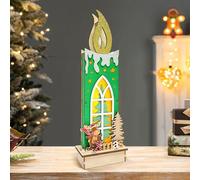 Bseical LED Weihnachtsdeko Holz,LED-Säule Weihnachten,Dekosäule,Kerzen,Lichterkette,Winterlandschaft Tisch Deko,Weihnachts-Silhouette Kerzen aus Holz mit Reno und Baum (Grün)