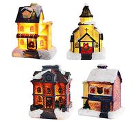 Bseical Pueblos Navideños en Miniatura LED, Pueblo Navideño con Luz, Pueblo Navideño Casa de Resina, Casita de Navidad Que Brilla Intensamente, Luz de Noche, Decoracion Navidad Hogar Luz (4Pcs B)