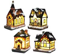 Bseical Pueblos Navideños en Miniatura LED, Pueblo Navideño con Luz, Pueblo Navideño Casa de Resina, Casita de Navidad Que Brilla Intensamente, Luz de Noche, Decoracion Navidad Hogar Luz (4Pcs C)