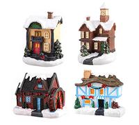 Bseical Pueblos Navideños en Miniatura LED, Pueblo Navideño con Luz, Pueblo Navideño Casa de Resina, Casita de Navidad Que Brilla Intensamente, Luz de Noche, Decoracion Navidad Hogar Luz (ABEF)