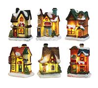 Bseical Pueblos Navideños en Miniatura LED, Pueblo Navideño con Luz, Pueblo Navideño Casa de Resina, Casita de Navidad Que Brilla Intensamente, Luz de Noche, Decoracion Navidad Hogar Luz (6Pcs)