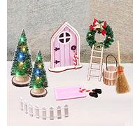 Bseical Puerta Ratoncito Perez, Puertas Elfo Navidad De Madera, Casa De MuñEcas En Miniatura, Hogar del ÁRbol De Navidad, Guirnalda, Luces Led Navidad DecoracióN Casa