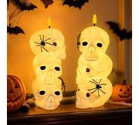 Bseical Velas LED sin llama de Halloween, funciona con pilas, diseño de calavera, para terror, espeluznante, Halloween, decoración, regalo, 2 unidades