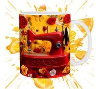 BSEID Taza de café para trabajo - Taza de café para mujer de 350 ml | Bar, taza de agua para cafetería con asa, modelo de máquina de coser pintada 3D