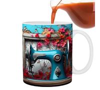 BSEID Taza de cerámica con asa | Taza de café de cerámica de 350 ml,Bar, taza de agua para cafetería con asa, modelo de máquina de coser pintada 3D