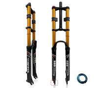BSFHQS 26/27,5/29 Pulgadas Horquilla De Suspensión para Bicicleta De Montaña Ajuste De Rebote Recorrido 145mm 1-1/8" Tubo Recto/cónico Freno Disco Manual Lock QR 9mm(Gold,27.5inch)