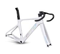 BSFHQS 700C Cuadro De Bicicleta De Carretera De Carbono 46/49/52CM Cuadro De Carreras Aerodinámico con Freno De Disco, Eje Pasante F12×100mm R12×142mm, Manillar Integrado(White,46CM)