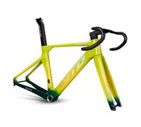 BSFHQS 700C Cuadro De Bicicleta De Carretera De Carbono 46/49/52CM Cuadro De Carreras Aerodinámico con Freno De Disco, Eje Pasante F12×100mm R12×142mm, Manillar Integrado(Groen,49CM)