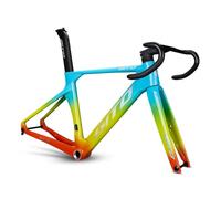 BSFHQS 700C Cuadro De Bicicleta De Carretera De Carbono 46/49/52CM Cuadro De Carreras Aerodinámico con Freno De Disco, Eje Pasante F12×100mm R12×142mm, Manillar Integrado(Blue Green,46CM)