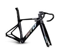 BSFHQS 700C Cuadro De Bicicleta De Carretera De Carbono 46/49/52CM Cuadro De Carreras Aerodinámico con Freno De Disco, Eje Pasante F12×100mm R12×142mm, Manillar Integrado(Black,46CM)