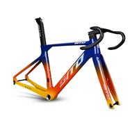 BSFHQS 700C Cuadro De Bicicleta De Carretera De Carbono 46/49/52CM Cuadro De Carreras Aerodinámico con Freno De Disco, Eje Pasante F12×100mm R12×142mm, Manillar Integrado(Blue Orange,49CM)