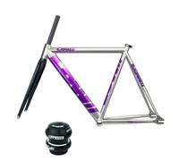 BSFHQS 700C Cuadro De Bicicleta De Piñón Fijo 53CM 55CM 57CM Cuadro De Bicicleta De Pista De Carreras De Aleación De Aluminio con Horquilla De Carbono, Liberación Rápida 100/120mm QR(Silver 2,57cm)