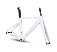 BSFHQS Cuadro De Bicicleta De Carretera Aero 700C Cuadro De Freno De Disco De Fibra De Carbono Completo De 46/49/52CM Eje Pasante F12×100mm R12×142mm(White,46CM)