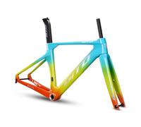 BSFHQS Cuadro De Bicicleta De Carretera Aero 700C Cuadro De Freno De Disco De Fibra De Carbono Completo De 46/49/52CM Eje Pasante F12×100mm R12×142mm(Blue Green,46CM)