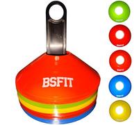 BSFIT Juego de Conos de Entrenamiento (50 Piezas) - Conos Fútbol y Agilidad Tipo Champiñón, Conos de Disco 5 Colores Multideporte con Soporte de Transporte para Fútbol, Baloncesto y Fitness