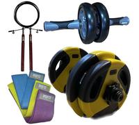 BSFIT Kit Multifuncional de Entrenamiento 4 en 1 | Gomas Elásticas, Mancuernas Ajustables, Rueda Abdominal y Comba de Saltar | Ideal para Musculación, Boxeo y Gimnasio en Casa