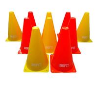 BSFIT Set de 10 Conos de Entrenamiento 23 cm - Conos Deportivos Altos de Señalización para Fútbol, Agilidad y Delimitación de Campos (Amarillo y Rojo/Alta Visibilidad)