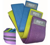BSFIT Set de 3 Bandas Elásticas Musculación de Poliéster con Silicona Antideslizante, Bandas Fitness, Cintas Elásticas Musculación, Pilates y Yoga (Tela 35,5CM X 5CM DE Ancho)
