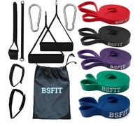 BSFIT Set de Goma elástica Fitness con Agarres y Anclajes - Gomas elásticas Fitness BSFIT, Gomas elasticas musculacion con Agarre, Goma Gimnasia piernas, Asistencia Dominadas