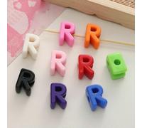 BSGUZ 10 cuentas acrílicas de colores con letras y números, con agujero grande, de colores sólidos, mezcladas al azar - Fabricación de joyas - R - 10 piezas