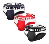 BSHETR Calzoncillos Slip de Algodón Transpirable Ropa Interior para Hombre Elástica (R688, XL)