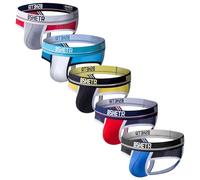 BSHETR Ropa Interior para Hombre Tanga Jockstrap Soporte Atlético con Suspensorio, 5-Paquete de algodón con Tiro Bajo Cintura Elástica Multi-Paquete Calzoncillo de Rendimiento (R195, XL)