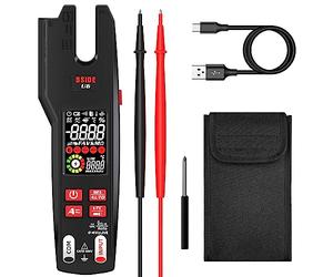 BSIDE U6 Comprobador Eléctrico con Termómetro Infrarrojo Pinza Amperimétrica AC DC 600A 9999 Cuentas LCD Color VFC Multímetro Digital Inteligente Mordaza Abierta con Batería Recargable y Estuche
