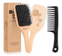 Bsisme Hair Brush-Boar Bristle Hairbrush with Detangling Pins Wooden Paddle Detangler Hairbrush for Women Men Reduce Frizz Dry Restore Natural Shine