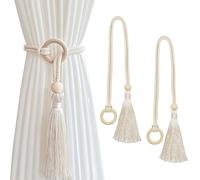 BSITSSS 2 PCS Alzapaños Cortinas, Moda Recoge Cortinas, Ajustable Sujeta Cortinas, Abrazaderas Cortinas Fleco Botón Redondo de Madera, Soporte Decorativo para Cortinas para Dormitorio Salón y Oficina