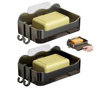 BSITSSS 2 PCS Jabonera, Jabonera Baño con Ganchos, Jabonera Ducha con Drenaje, Jabonera Ducha sin Taladro, Jabonera Pared, Autoadhesivas Jaboneras para BañO, Ducha, Fregadero de Cocina (Negro, Gris)