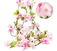 BSITSSS 2 Piezas 230cm Guirnalda de Flores Artificiales Cerezo Decoracion, Rosa Guirnalda De Flor De Cerezo, Guirnaldas Flores Artificiales Falsas Enredadera para Boda Jardín Balcón Exterior