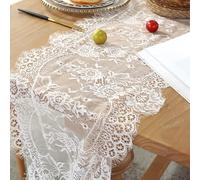 BSITSSS 2 Piezas Camino de Mesa, 36 x 300 cm Camino Mesa Encaje Blanco, Flores Table Runner Decoracion Mesa Comedor para Bodas Cumpleaños Comunión Fiestas Decoración